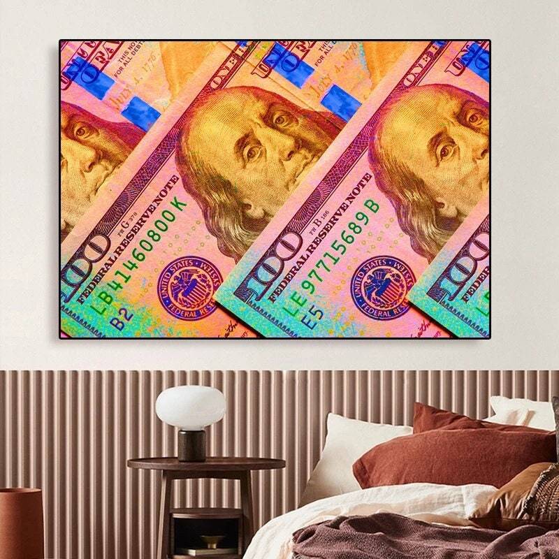 100 Dollar Bill Canvas Poster Money Stacks One Hundred Benjamin ...